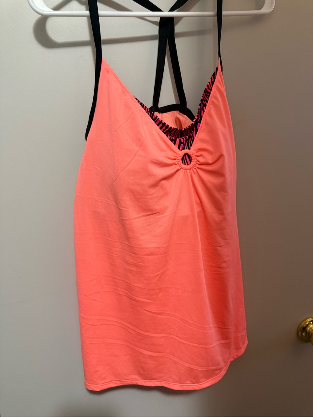 ZWomen's Coral Pink Swim Tank Top with Ring Detail